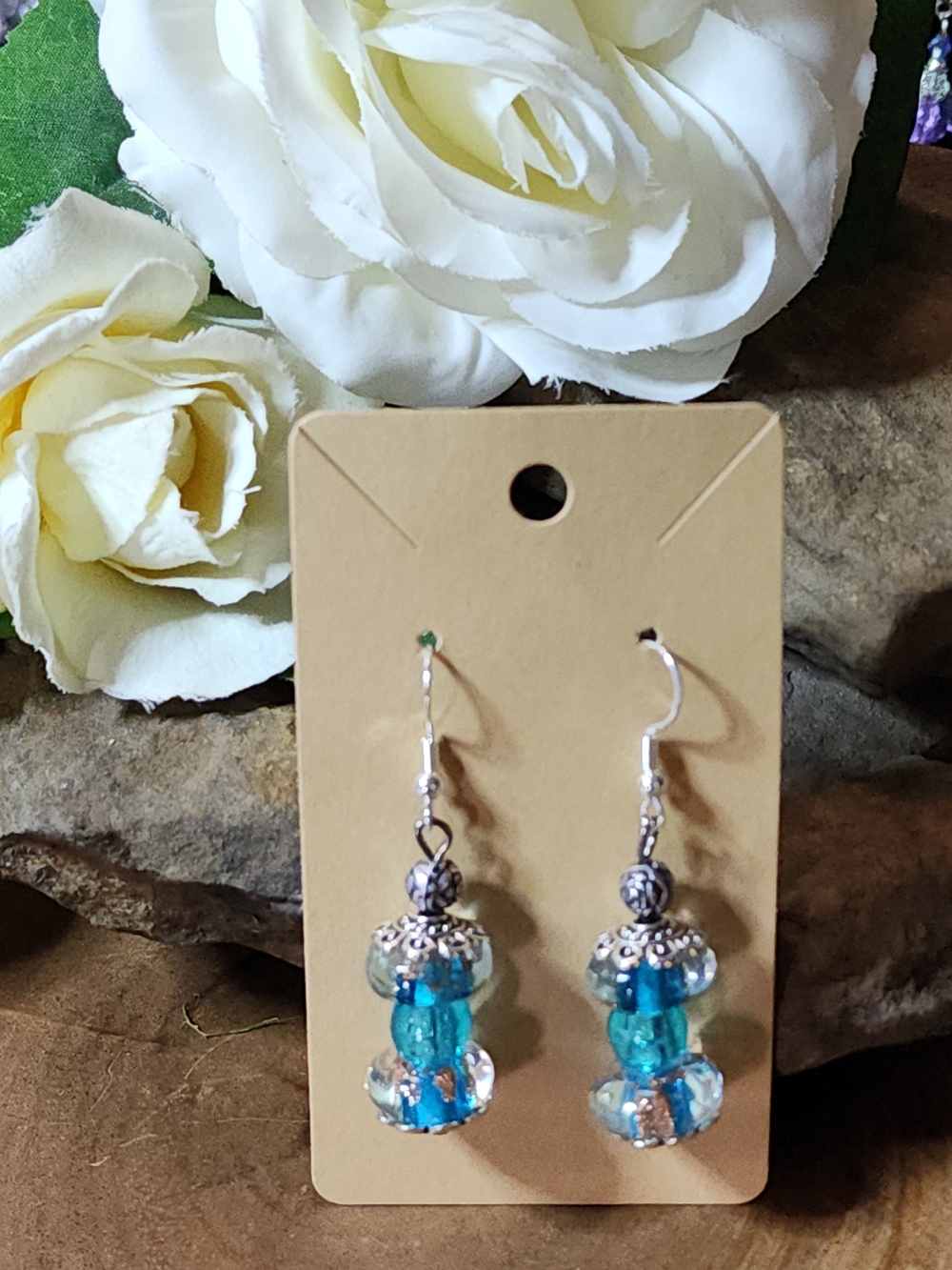Hand Crafted Dangle Earrings With Vintage Blue Glass Beads